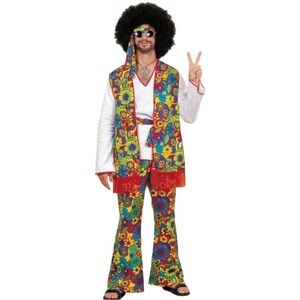 60S/70S 5 Piece HIPPIE Halloween DRESS UP/Costume White/Multi Size Medium